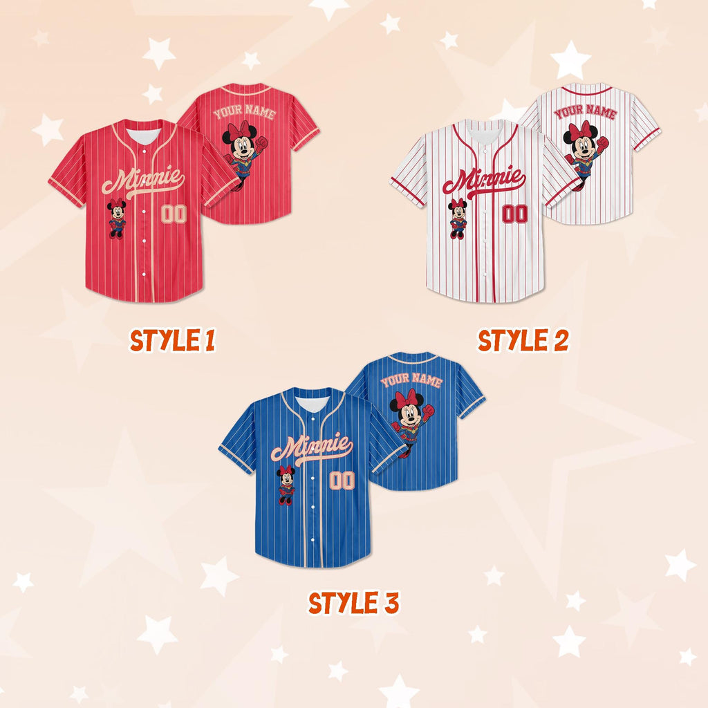 Custom Minnie Captain America Cosplay Baseball Jersey, Captain America Costume Shirt, Mickey Birthday Boy Gift, Minnie Superhero Inspired