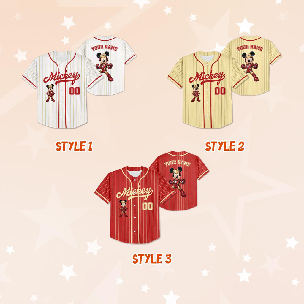 Custom Mickey Ironman Cosplay Baseball Jersey, Disney Ironman Costume Shirt, Mickey Ironman Inspired Shirt,Mickey Superhero Inspired Jersey