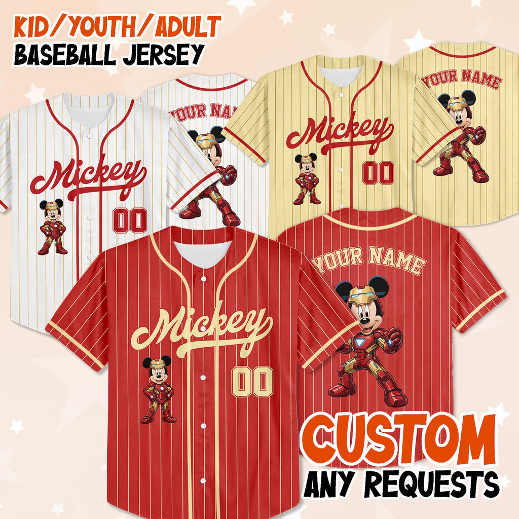 Custom Mickey Ironman Cosplay Baseball Jersey, Disney Ironman Costume Shirt, Mickey Ironman Inspired Shirt,Mickey Superhero Inspired Jersey