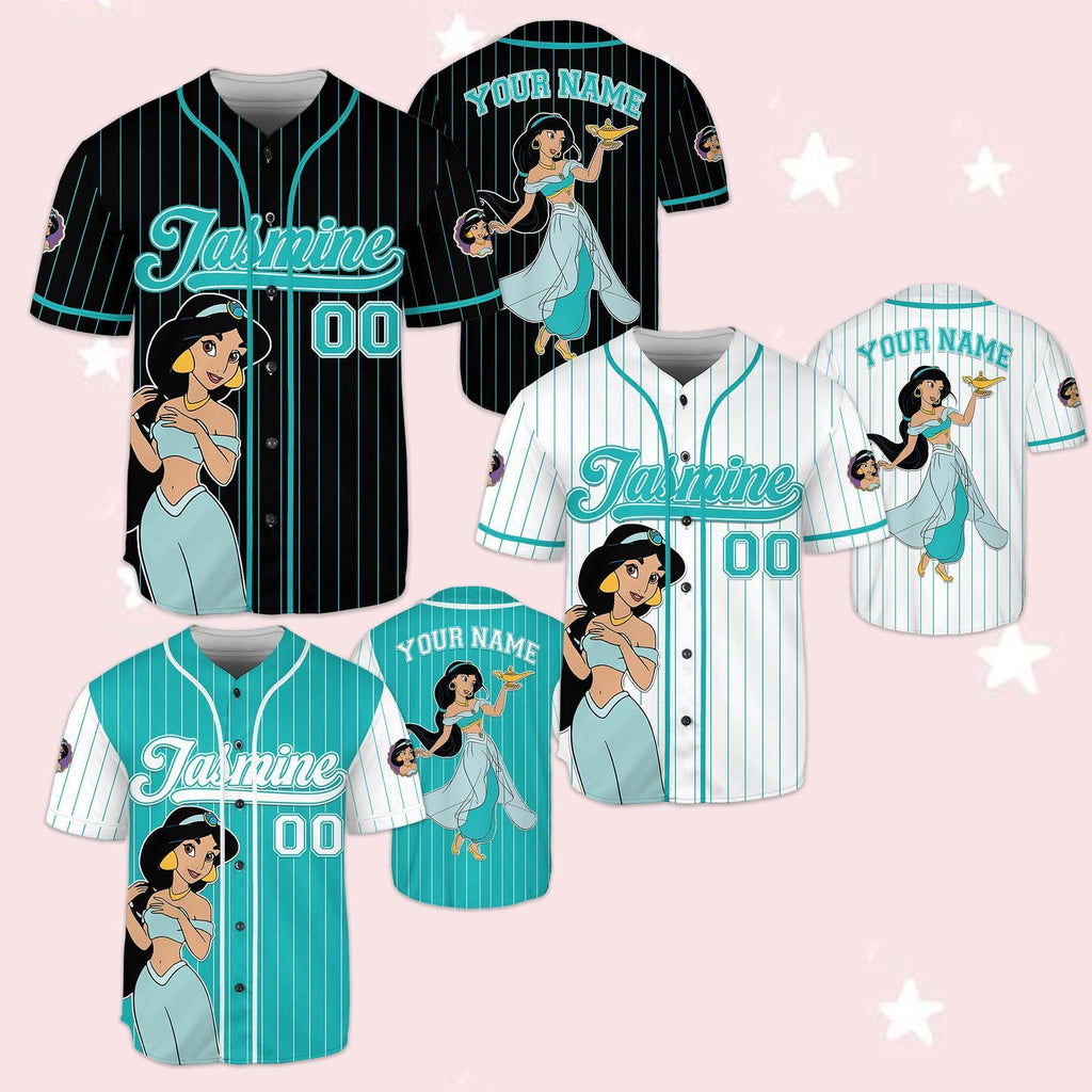 Custom Disney Princess Jasmine Aladdin Simple, Custom Name Disney Game Day Kid Adult Jersey, Gift For Baseball Fan Disney Princess Matching