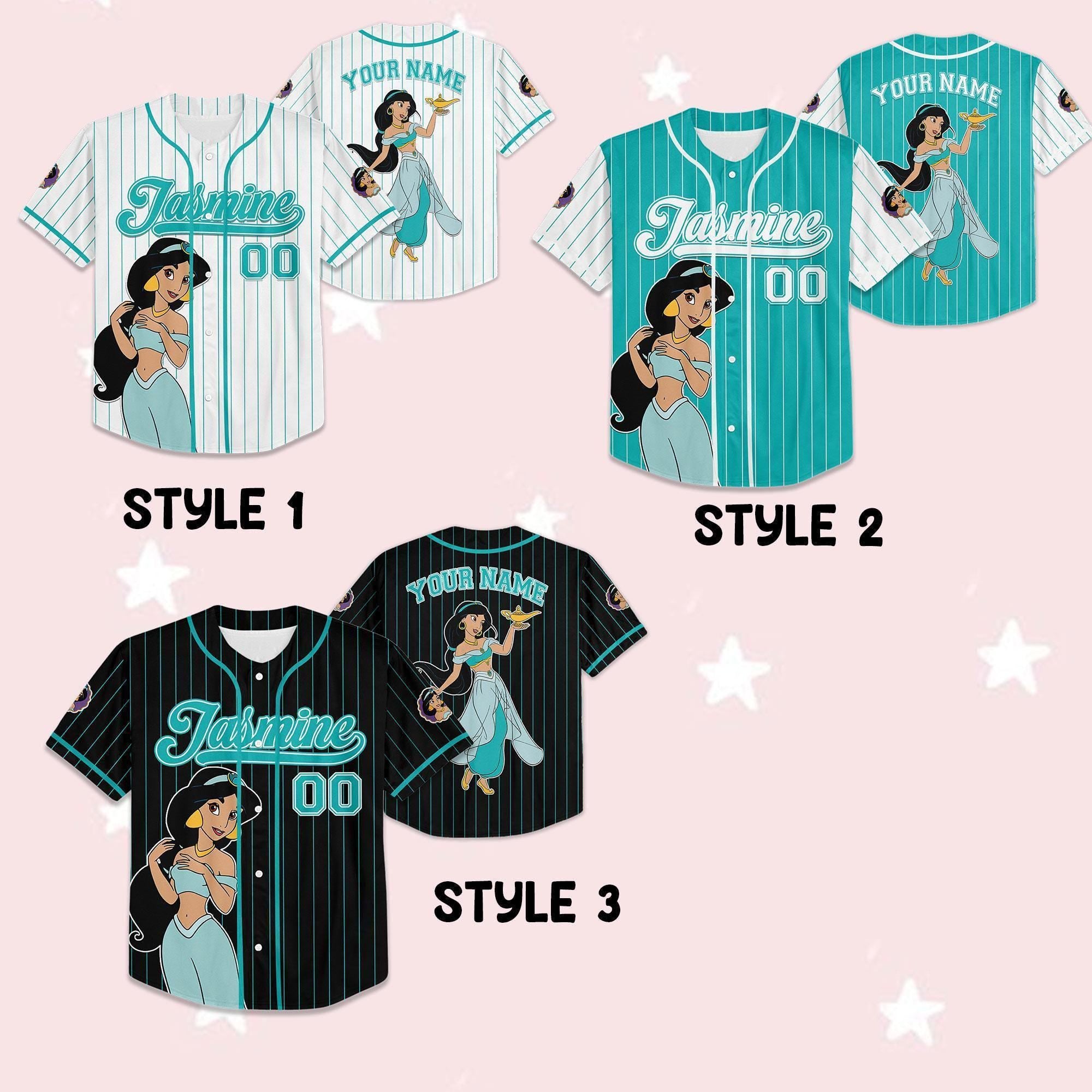 Custom Disney Princess Jasmine Aladdin Simple, Custom Name Disney Game Day Kid Adult Jersey, Gift For Baseball Fan Disney Princess Matching