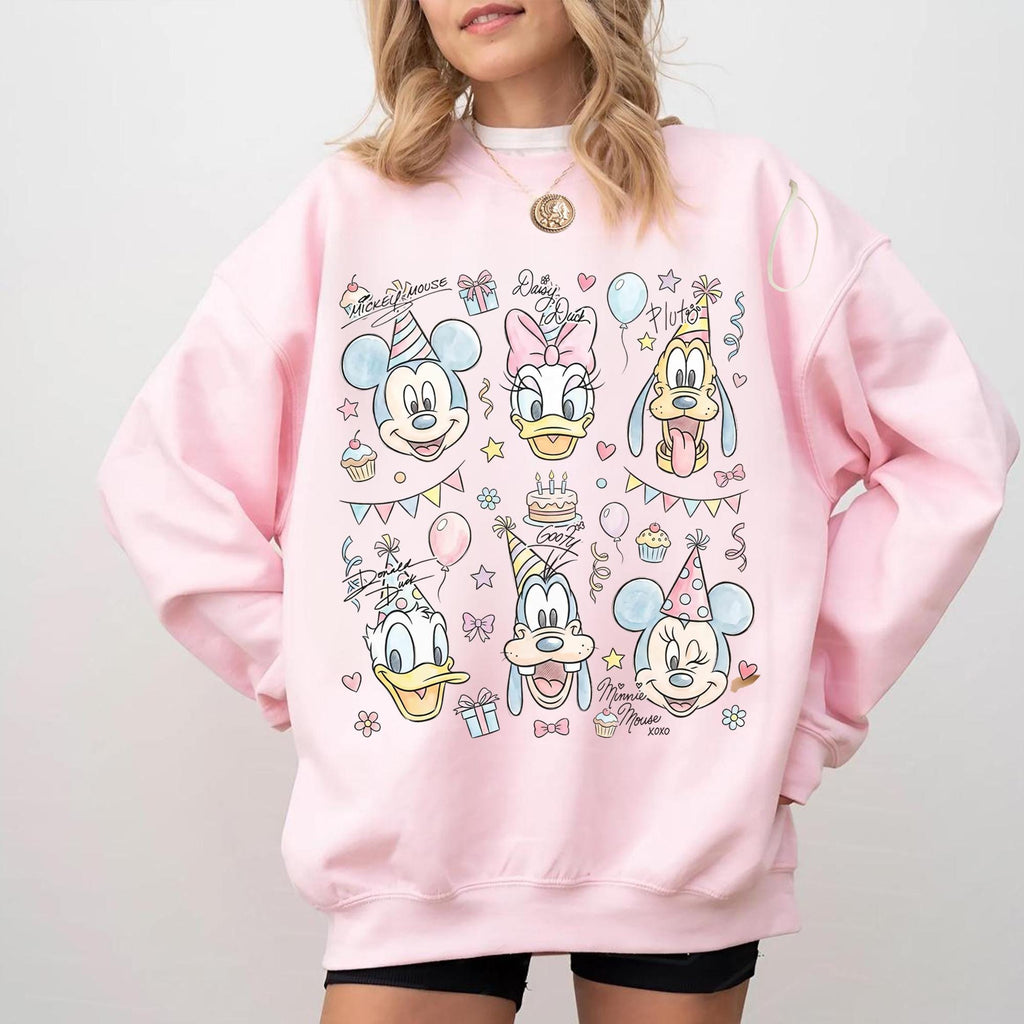 Watercolor Mickey & Friends Signature Birthday Shirt, Disney Mickey Minnie Donald Pluto Birthday Present Gift Tee, Disneyland Family Trip