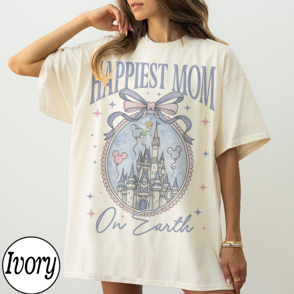 Retro Happiest Mom On Earth Shirt Disney Castle Tee, Coquette Bow Mom T-Shirt, Disney Castle Coquette Bow T-shirt, Mother's Day Gift For Mom