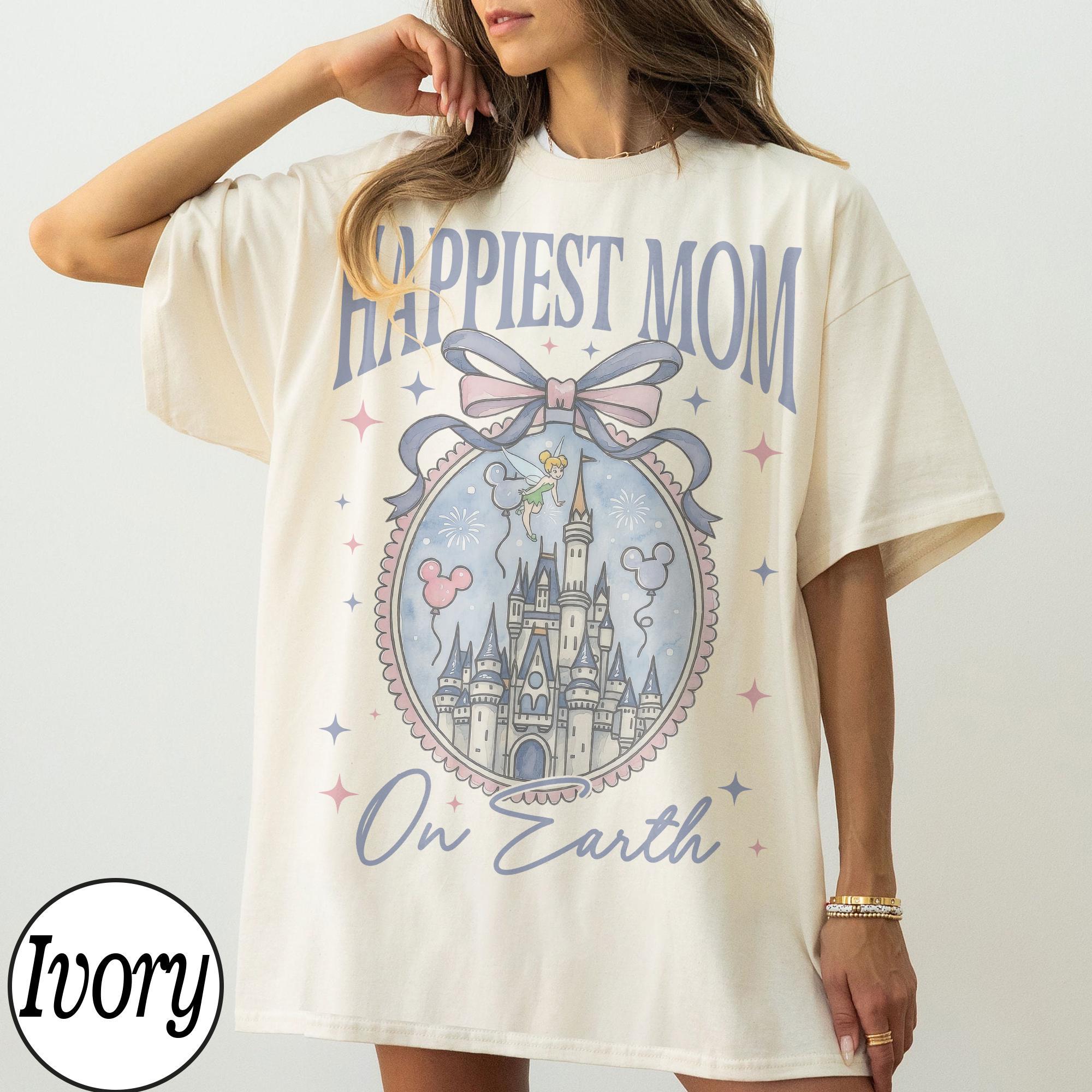 Retro Happiest Mom On Earth Shirt Disney Castle Tee, Coquette Bow Mom T-Shirt, Disney Castle Coquette Bow T-shirt, Mother's Day Gift For Mom
