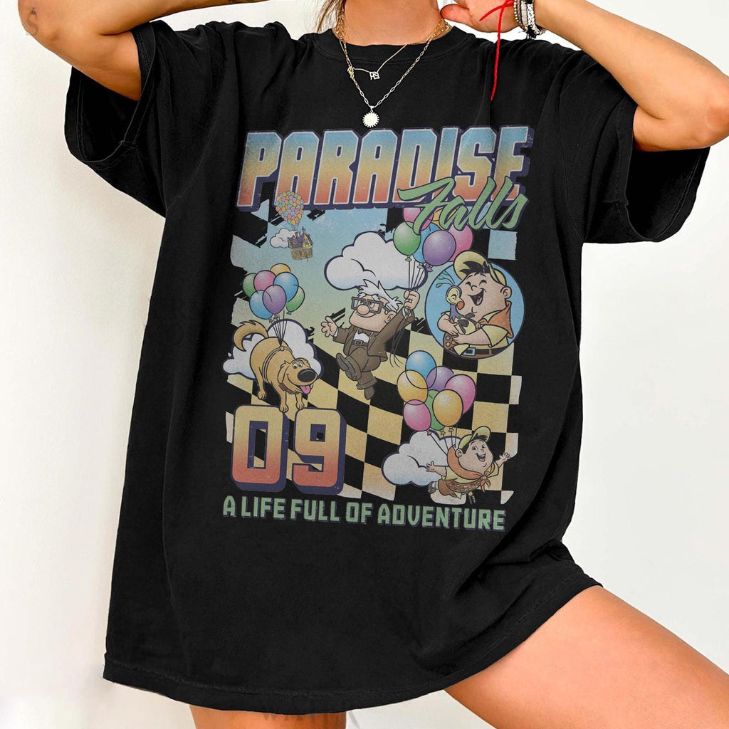Retro Paradise Falls A Life Full of Adventure Up Movie T-Shirt, Disney Carl Fredricksen Russell Family Matching Tees, Disney Pixar Fest Tee