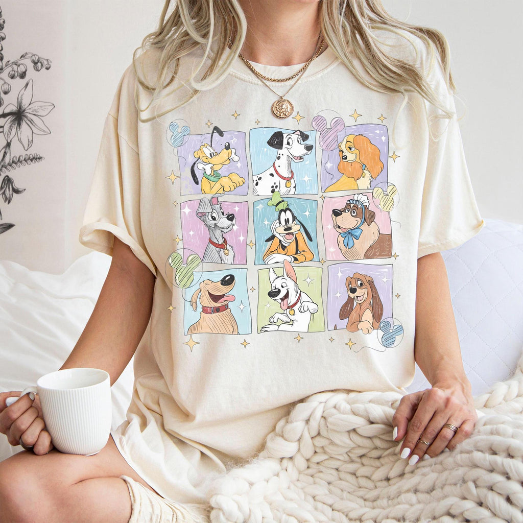 Retro Disney Dogs Characters Sketch Shirt, Vintage Life is Better With Dogs Disney Tee, Disney Dog Mom Shirt, Disney Family Dogs Lover Gifts