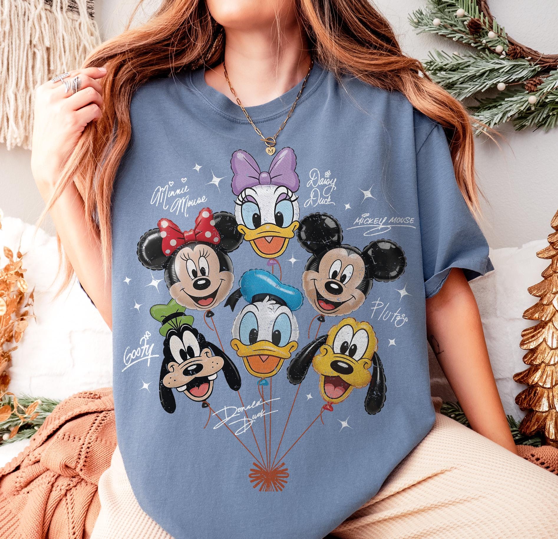 Comfort Colors Retro Mickey and Friends Balloon, Mickey Minnie Donald Daisy Goofy Pluto, Disneyland Trip Family Outfit, Cute Disney Friends