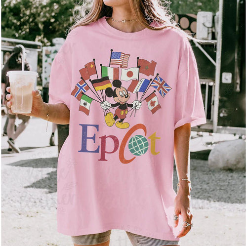 Comfort Colors® EPCOT Shirt, Mickey Flags of Nations Vintage 90s Style WDW Unisex Tee, Disney EPCOT World Tour, Family Trip Shirt