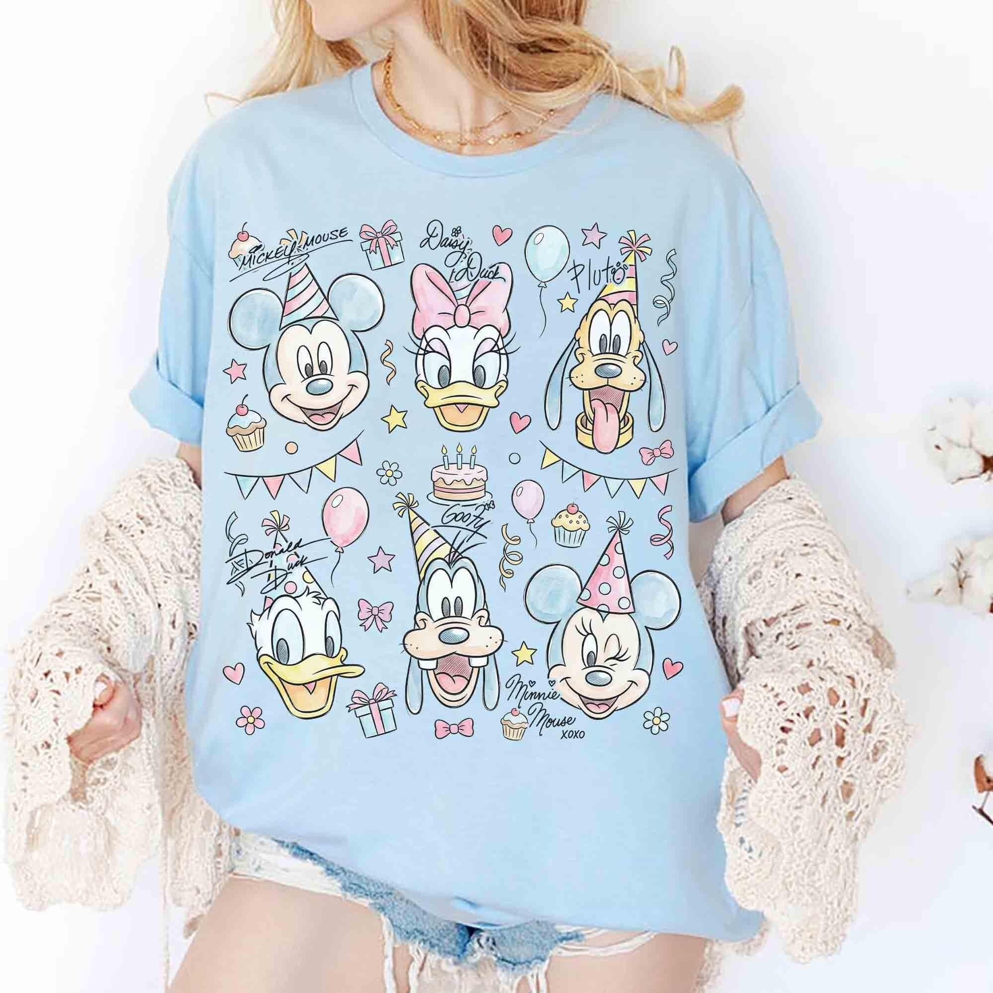 Watercolor Mickey & Friends Signature Birthday Shirt, Disney Mickey Minnie Donald Pluto Birthday Present Gift Tee, Disneyland Family Trip