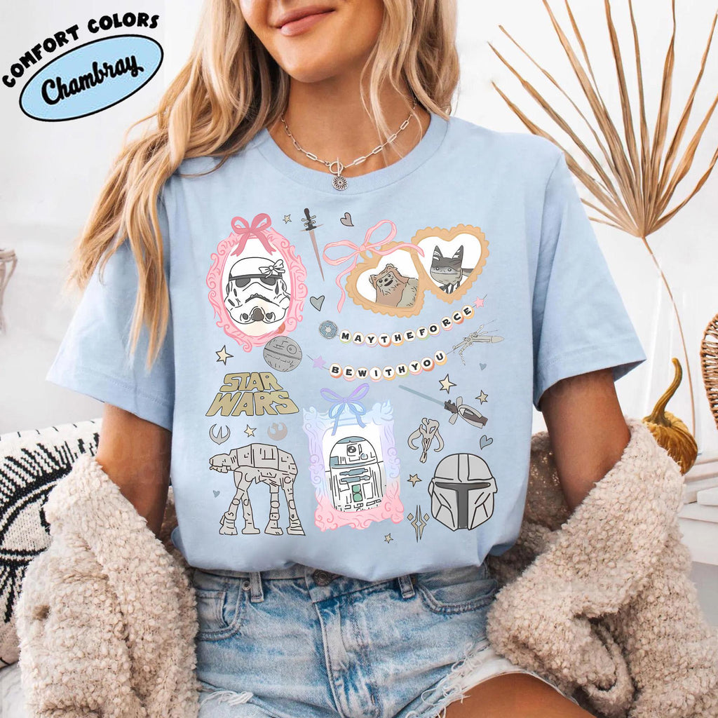 Retro Comfort Colors® Coquette Disney Star Wars Shirt, Bow Aesthetic Tee, R2D2 ATAT Ewok, Disneyworld Star Wars Tee, Disney Trip Shirt
