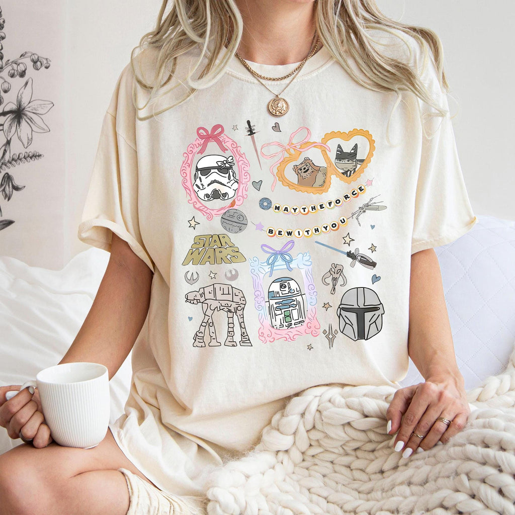 Retro Comfort Colors® Coquette Disney Star Wars Shirt, Bow Aesthetic Tee, R2D2 ATAT Ewok, Disneyworld Star Wars Tee, Disney Trip Shirt