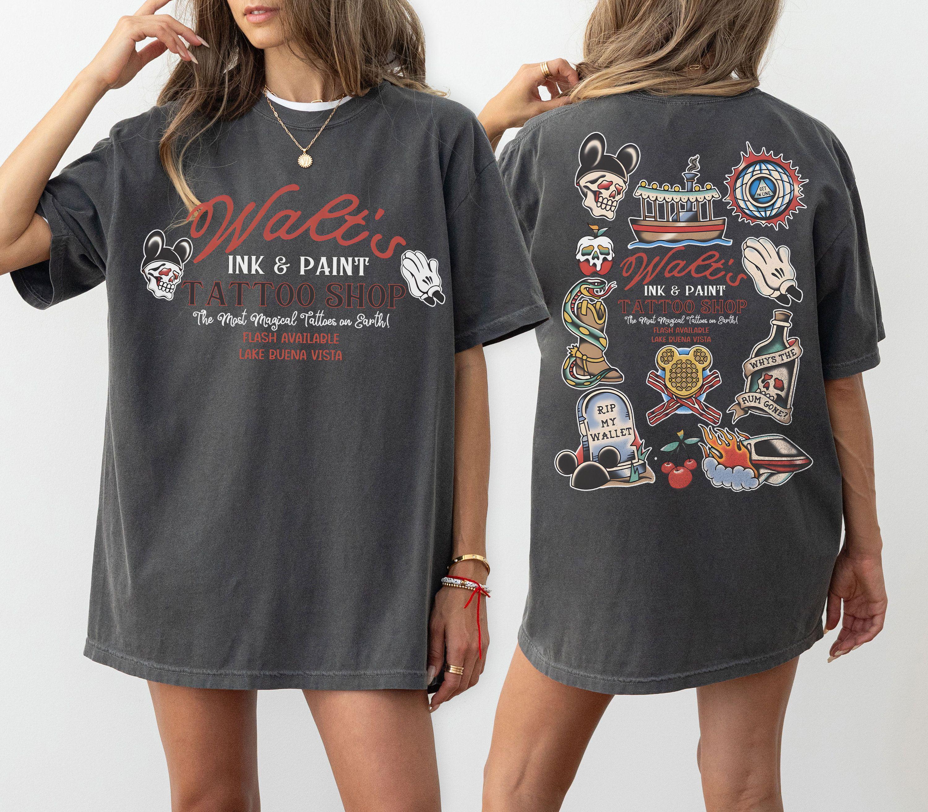 Retro Walt's Ink & Paint Tattoo Shop Comfort Colors Shirt, Disney Flash Tattoo Tee, Disneyworld Trip Shirt, Retro Magic Kingdom Tattoo Shirt