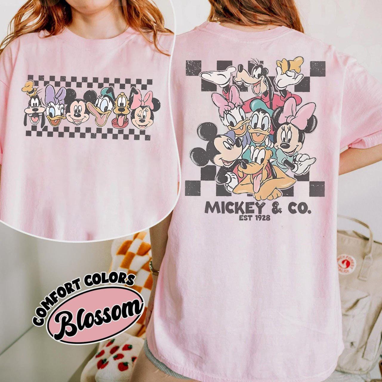 Comfort Colors® Retro Mickey & Co Est 1928 Shirt, Mickey And Friends, Disney Family Vacation Checkered Tee, Disneyland Tee, Disney Trip Tee