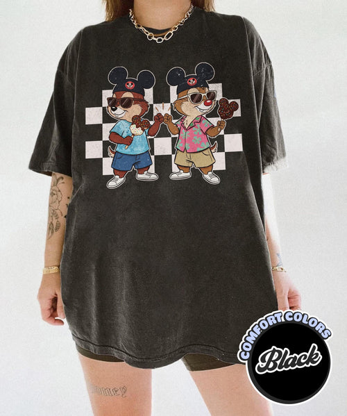 Comfort Colors Chip and Dale Checkered T-Shirt, Chip Dale Double Trouble Retro Tee, Walt Disney World Shirt,Disneyland Family Vacation Tee