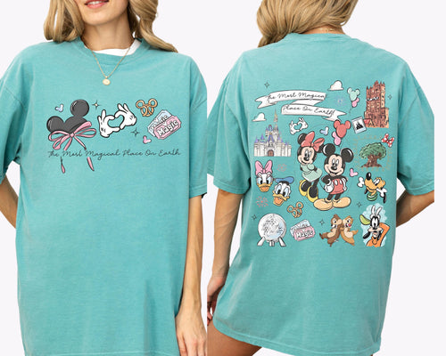 Coquette Bow The Most Magical Place on Earth Shirt, Disney Mickey & Friends Park Group Tee, Epcot Tour Shirt, WDW Family Vacation