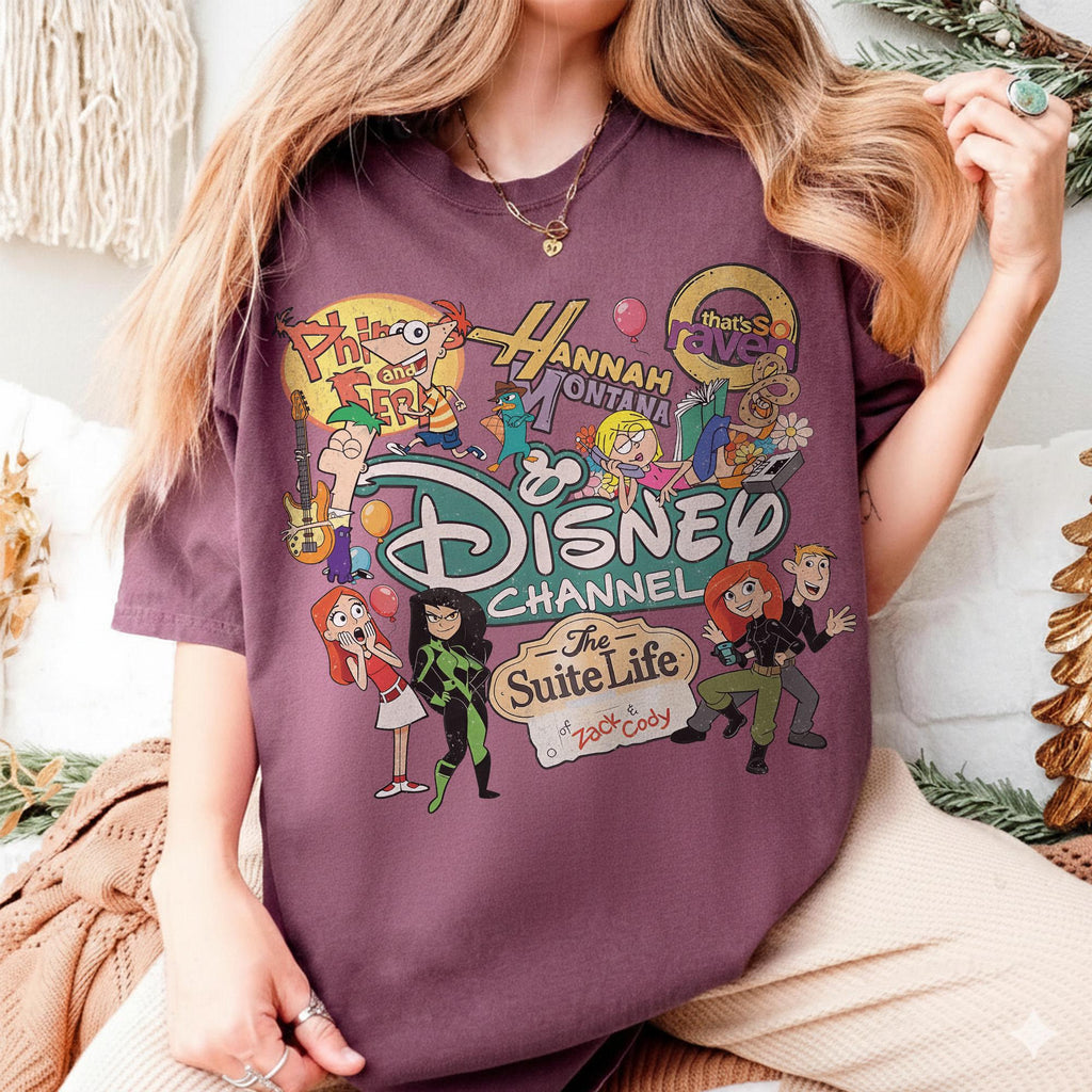 Retro Disney Channel Cartoon Characters Shirt, Hannah Montana Lizzie McGuire T-Shirt, High School Musical, Family Trip Matching 2026 T-Shirt