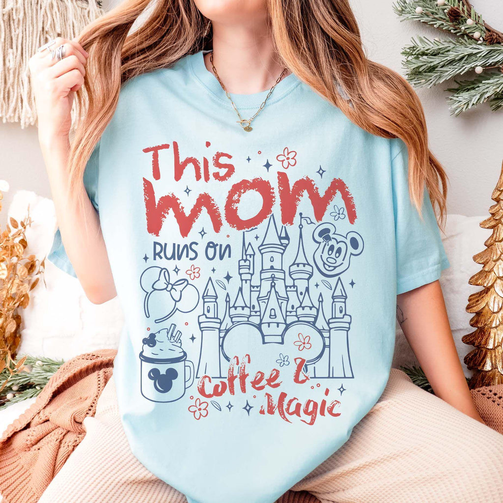 Retro This Mom Runs On Coffee & Magic Shirt, Disney Mom Tee, Mickey Waffles Coffee Shirts, WDW Disneyland Trip Family Vacation Tee, Mom Gift