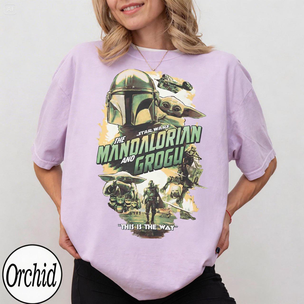 Vintage Star Wars The Mandalorian And Grogu Shirt, Grogu Bounty Hunter Shirt, 90s Style Star Wars Shirt, Baby Yoda Tee, Mandalorian Shirt
