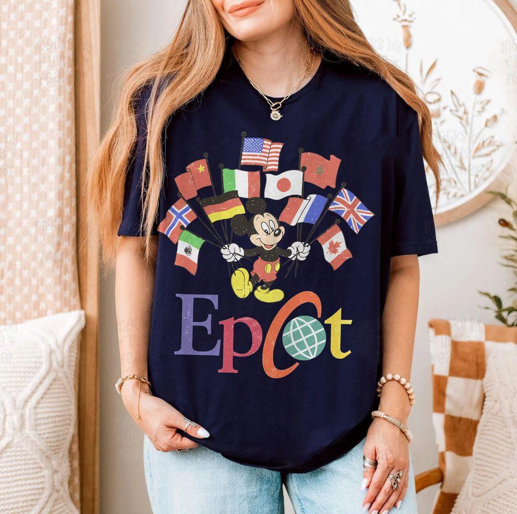 Comfort Colors® EPCOT Shirt, Mickey Flags of Nations Vintage 90s Style WDW Unisex Tee, Disney EPCOT World Tour, Family Trip Shirt
