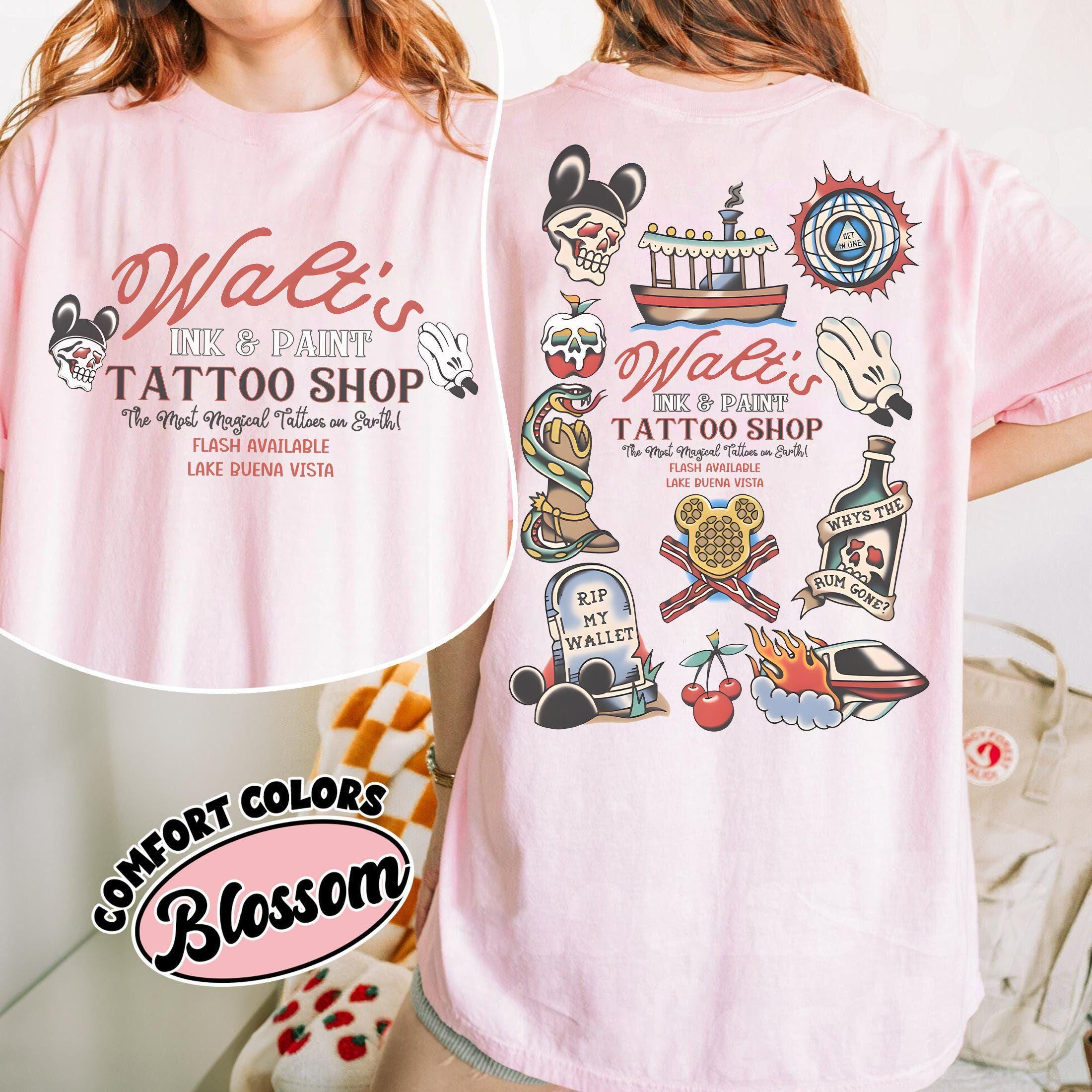 Retro Walt's Ink & Paint Tattoo Shop Comfort Colors Shirt, Disney Flash Tattoo Tee, Disneyworld Trip Shirt, Retro Magic Kingdom Tattoo Shirt