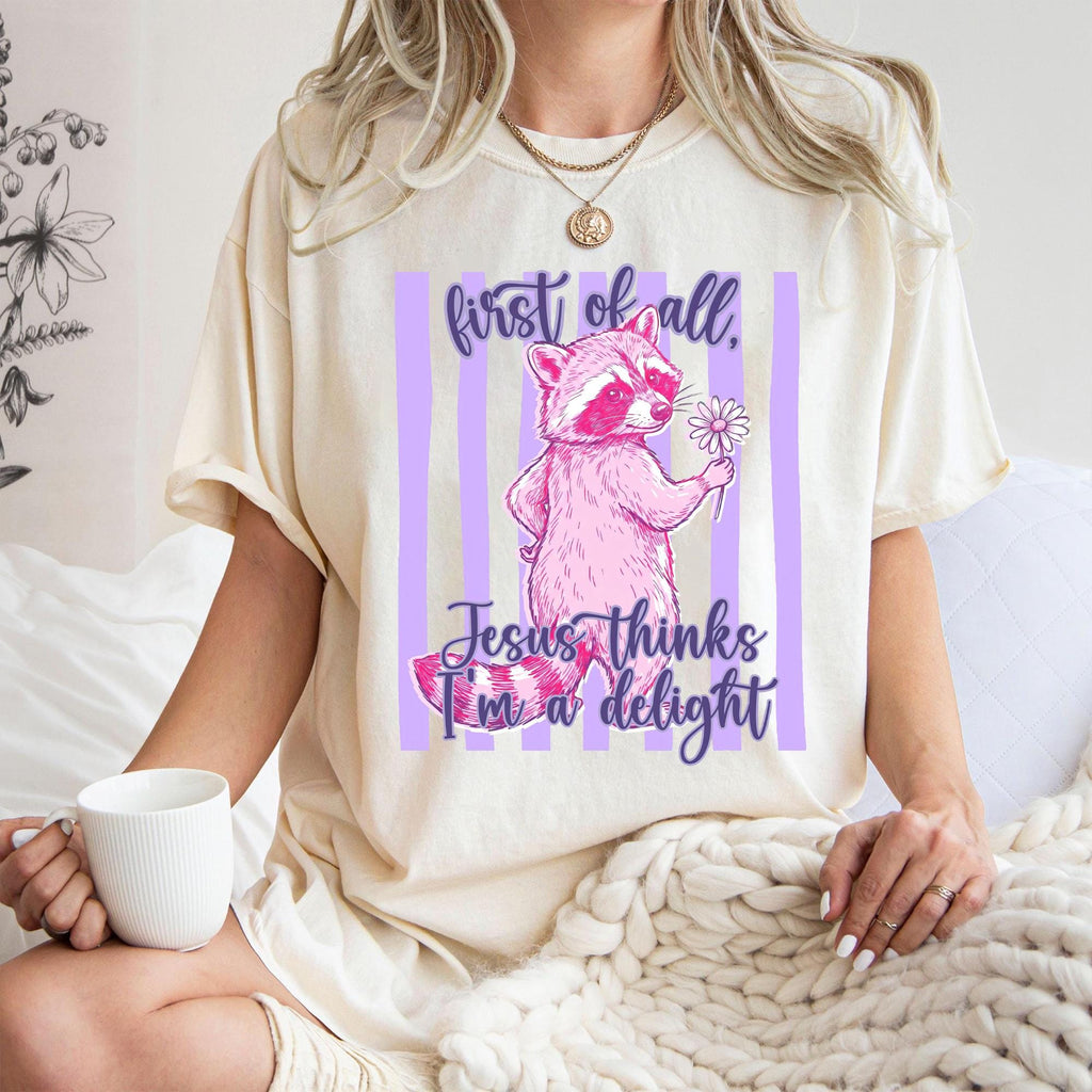 First Of All Jesus Think I'm A Delight Shirt, Funny Christian Bow Shirt, Humor Faith Gift For Her, Sarcastic Christian Women, Religious Gift