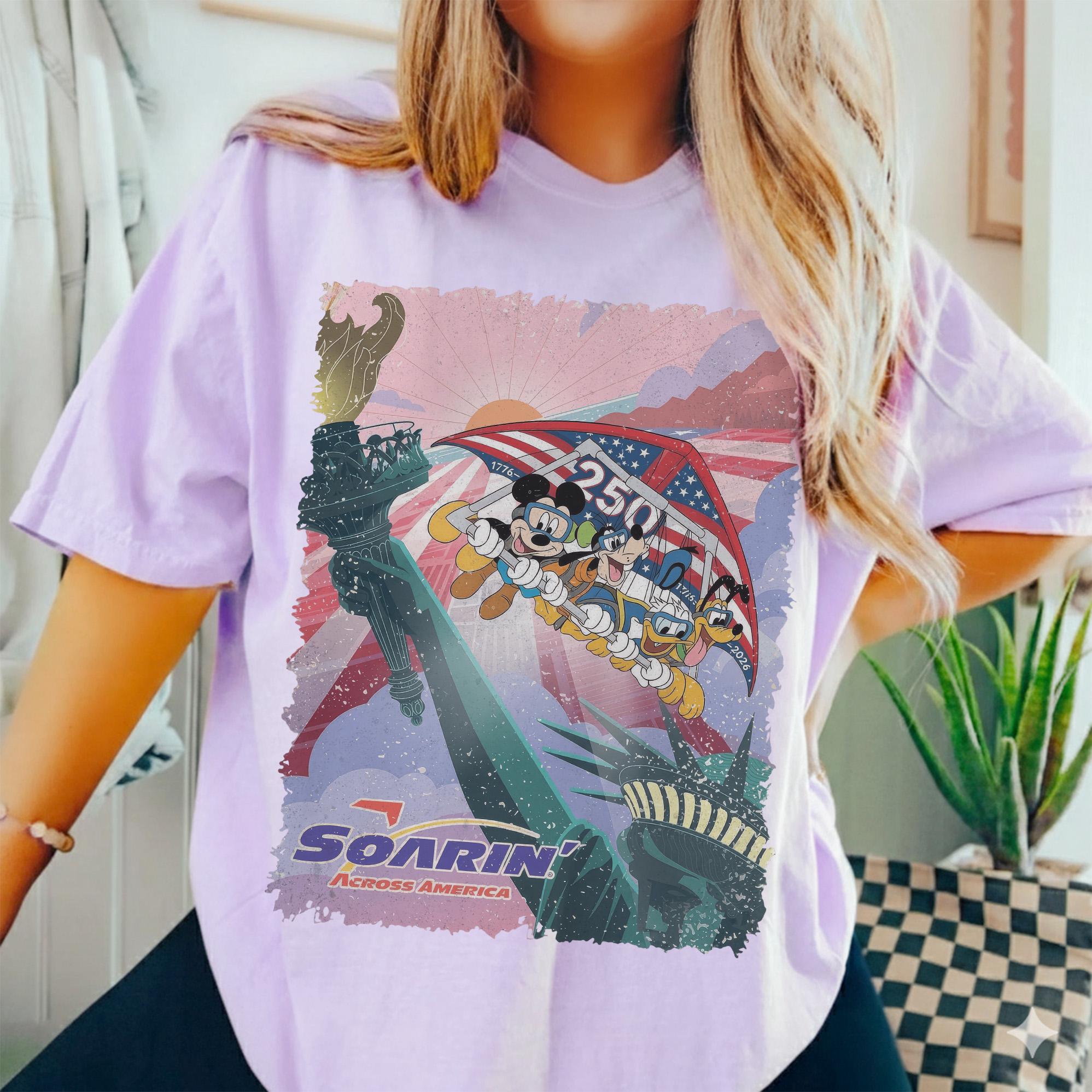 Retro Vintage Soarin' Across America Mickey and Friends Shirt, Disney Ride Epcot Center Shirt Disneyland FamilyTee, Disney 250th Anniversary