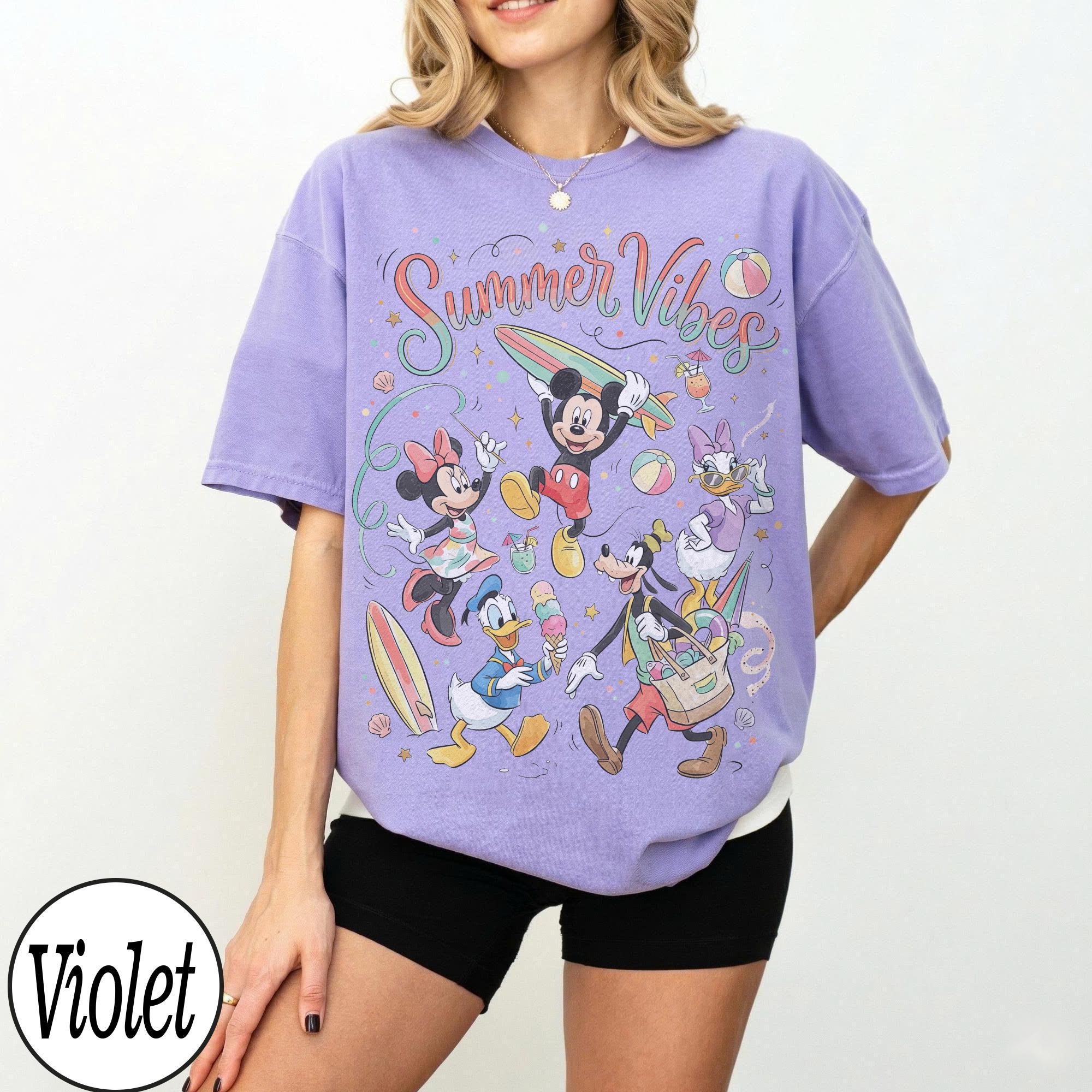 Retro Disney Summer Vibes Tee, Mickey Minnie Donald Daisy Goofy Beach Vacation Tees, Surf Ice Cream Holiday, Disney Family Trip 2026 Shirts