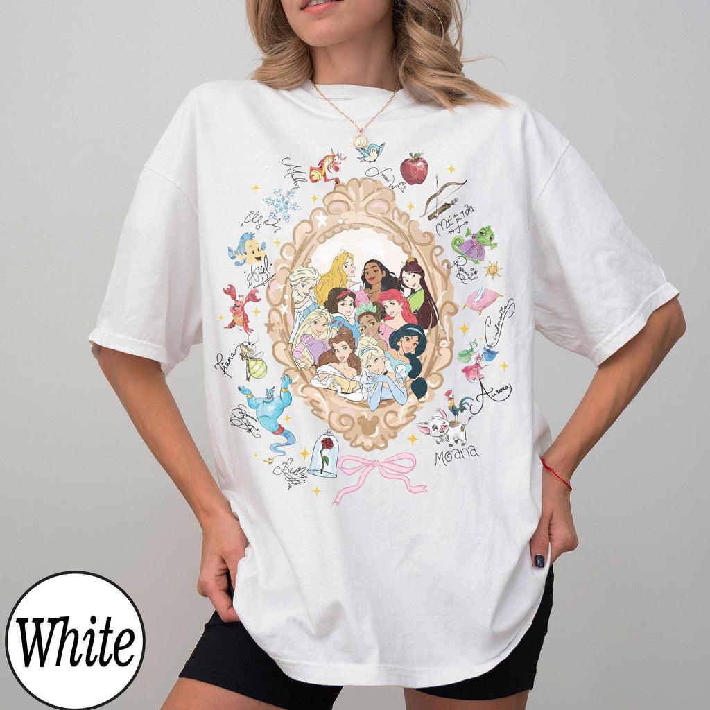 Retro Coquette Bows Watercolor Disney Princess Shirt, Disney Aurora Ariel Belle Cinderella Tiana Shirt, Magic Kingdom Disneyland Girl Trip