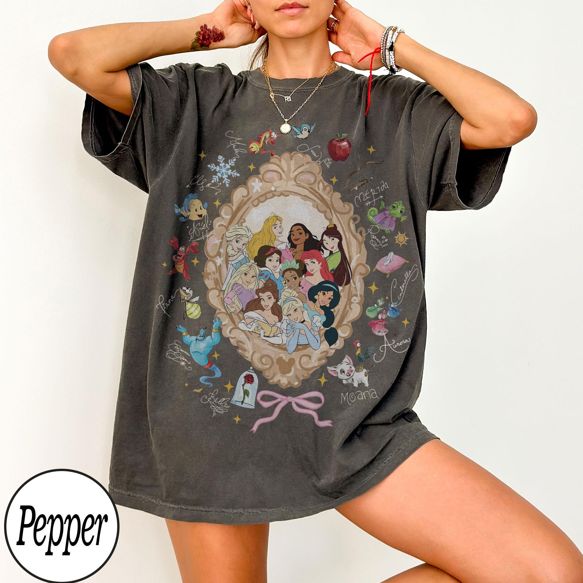 Retro Coquette Bows Watercolor Disney Princess Shirt, Disney Aurora Ariel Belle Cinderella Tiana Shirt, Magic Kingdom Disneyland Girl Trip