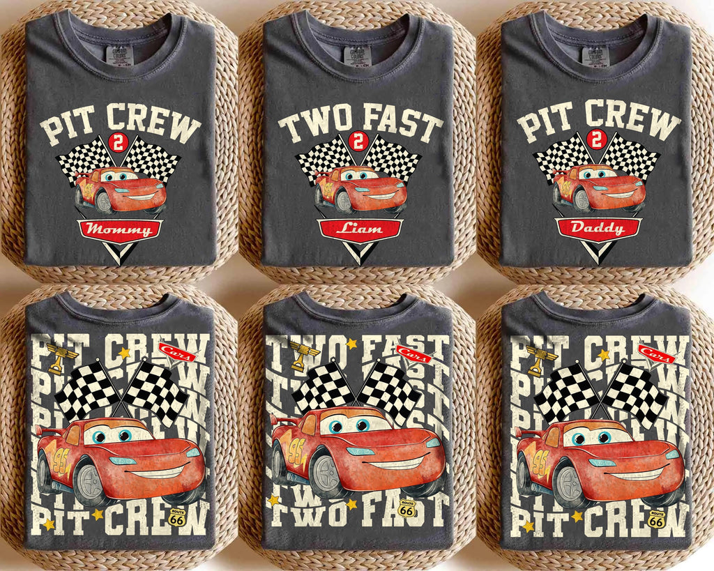 Custom Birthday Two Fast Pit Crew Lightning McQueen Shirts, Family Birthday Matching Disney Cars, Pixar Pier, Birthday Boy Tee, WDW