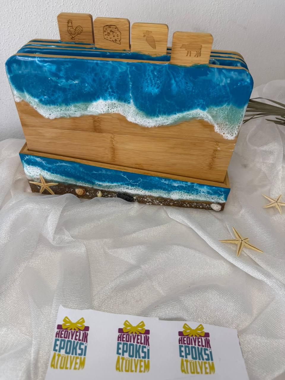 Cutting Board With Resin Ocean Waves, Personalized for Beach Lovers, Cheese Lover / Serving, Charcuterie Board / Coastal Home Decor Gift