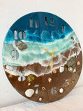 3D Ocean Wave Epoxy Resin Wall Clock - Large Coastal Beach Wall Art with Real Shells & Rocks - Silent Large Statement Clock