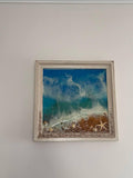 Framed 3D Ocean Wave Epoxy Resin Wall Art - Beach Seascape Painting with Real Sand & Shells - Coastal Home Decor, Unique Ocean Lover Gift