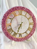 Luxury Pink Geode Epoxy Resin Wall Clock - Marble Clock with Crushed Glass & Crystals - Silent Elegant Home Decor, Glam Housewarming Gift