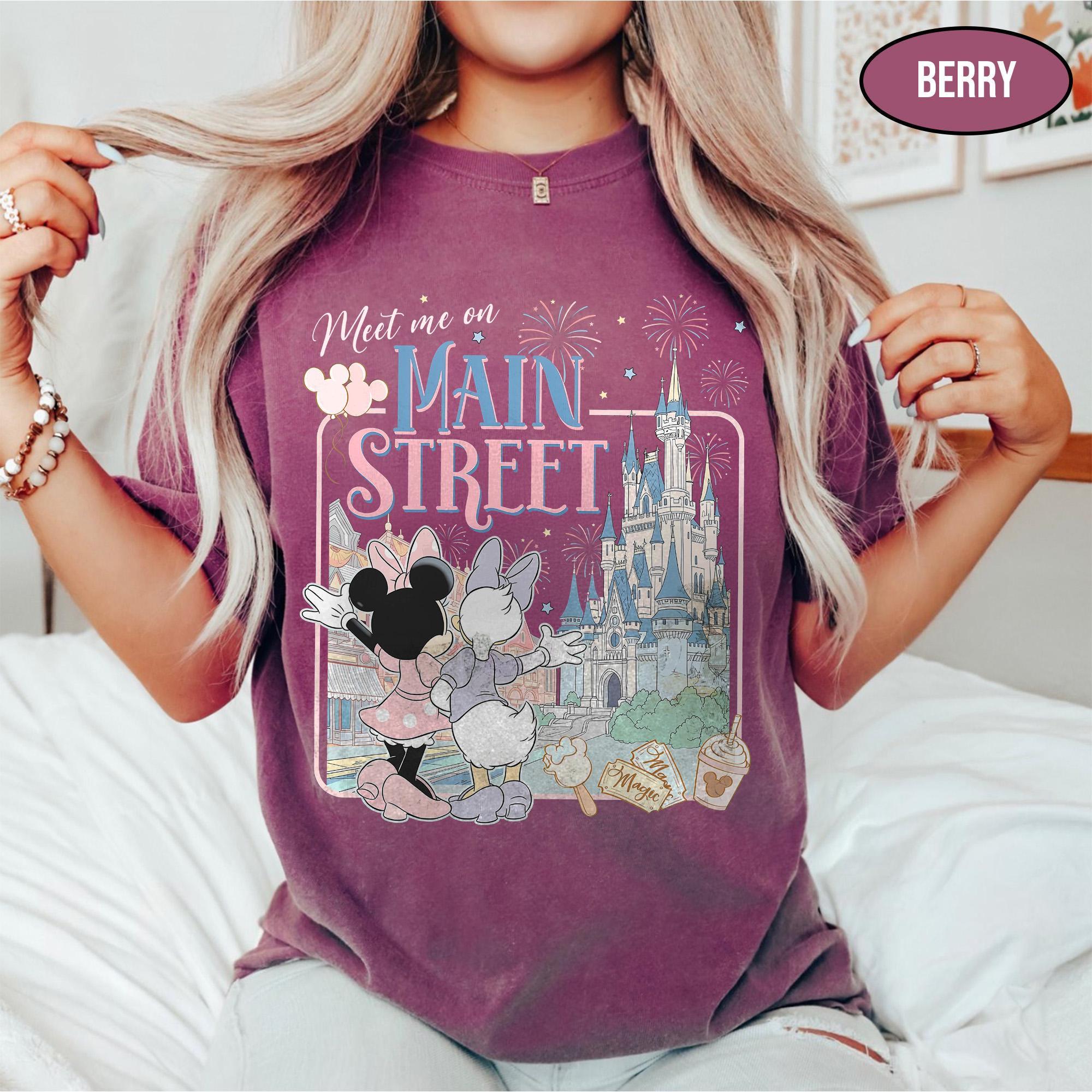 Vintage Comfort Colors® Meet Me On Main Street Shirts, Retro Minnie And Daisy Besties Tee, Magic Kingdom Castle Tee, Disney Girls Trip Gift