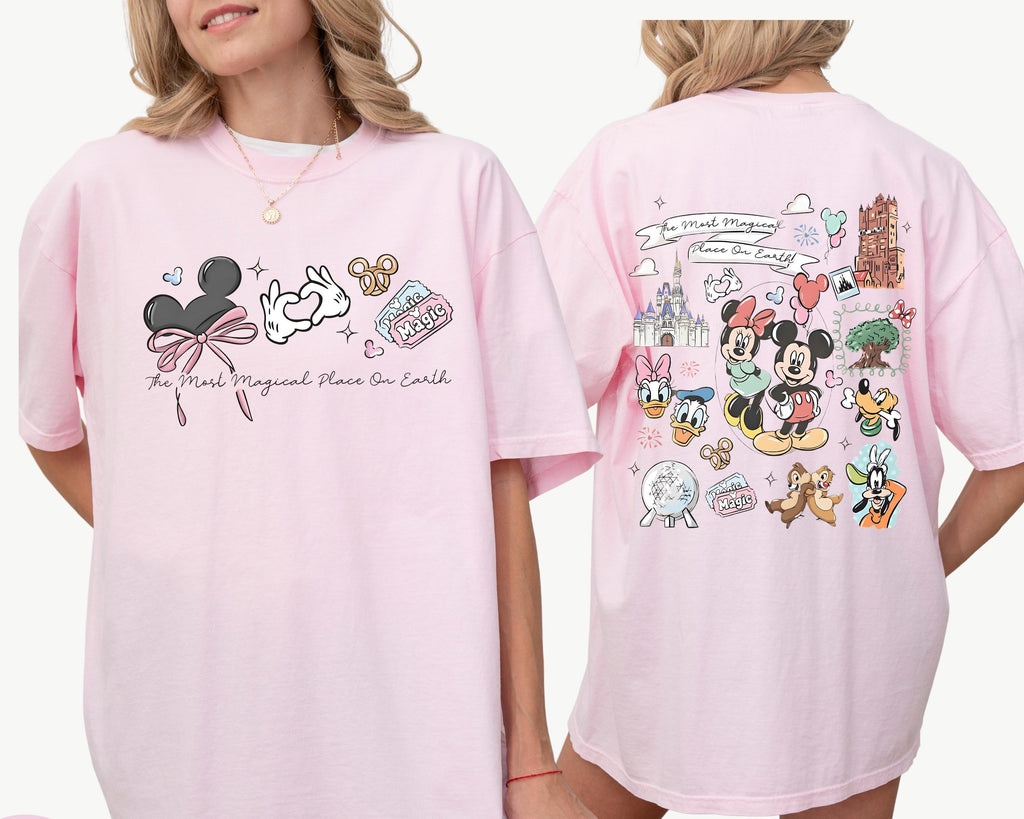 Coquette Bow The Most Magical Place on Earth Shirt, Disney Mickey & Friends Park Group Tee, Epcot Tour Shirt, WDW Family Vacation