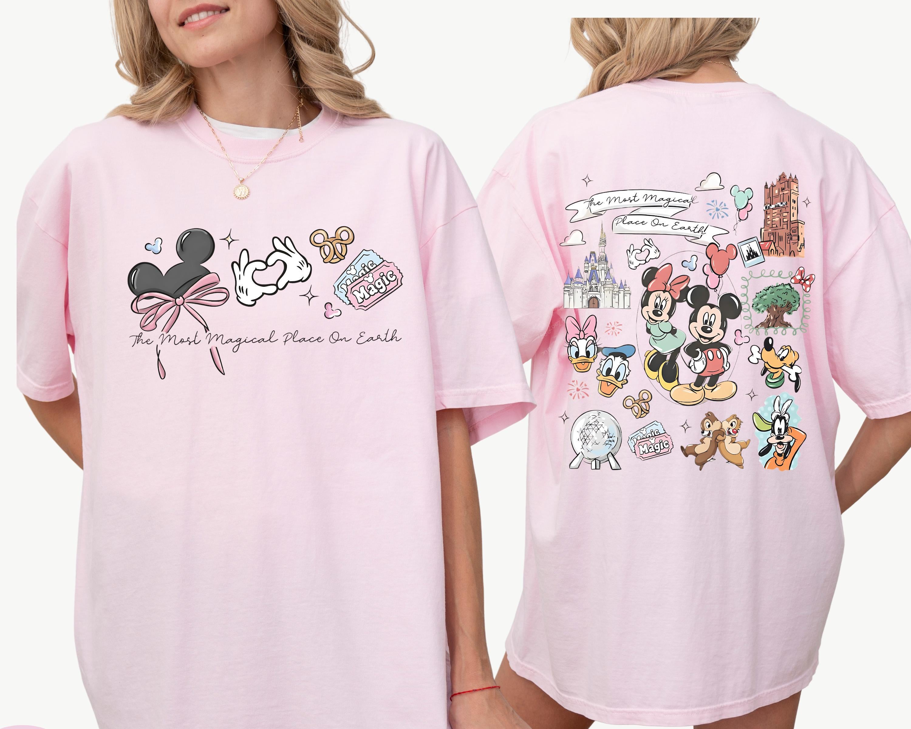 Coquette Bow The Most Magical Place on Earth Shirt, Disney Mickey & Friends Park Group Tee, Epcot Tour Shirt, WDW Family Vacation