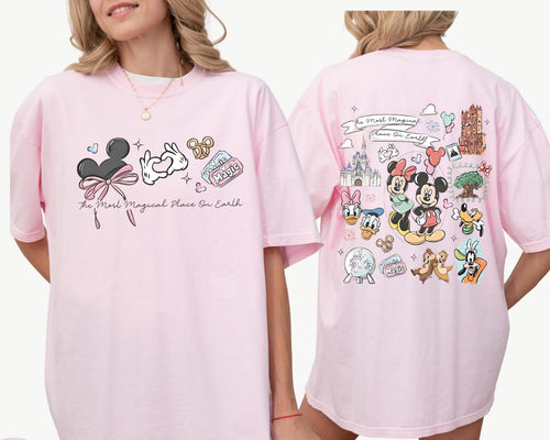 Coquette Bow The Most Magical Place on Earth Shirt, Disney Mickey & Friends Park Group Tee, Epcot Tour Shirt, WDW Family Vacation