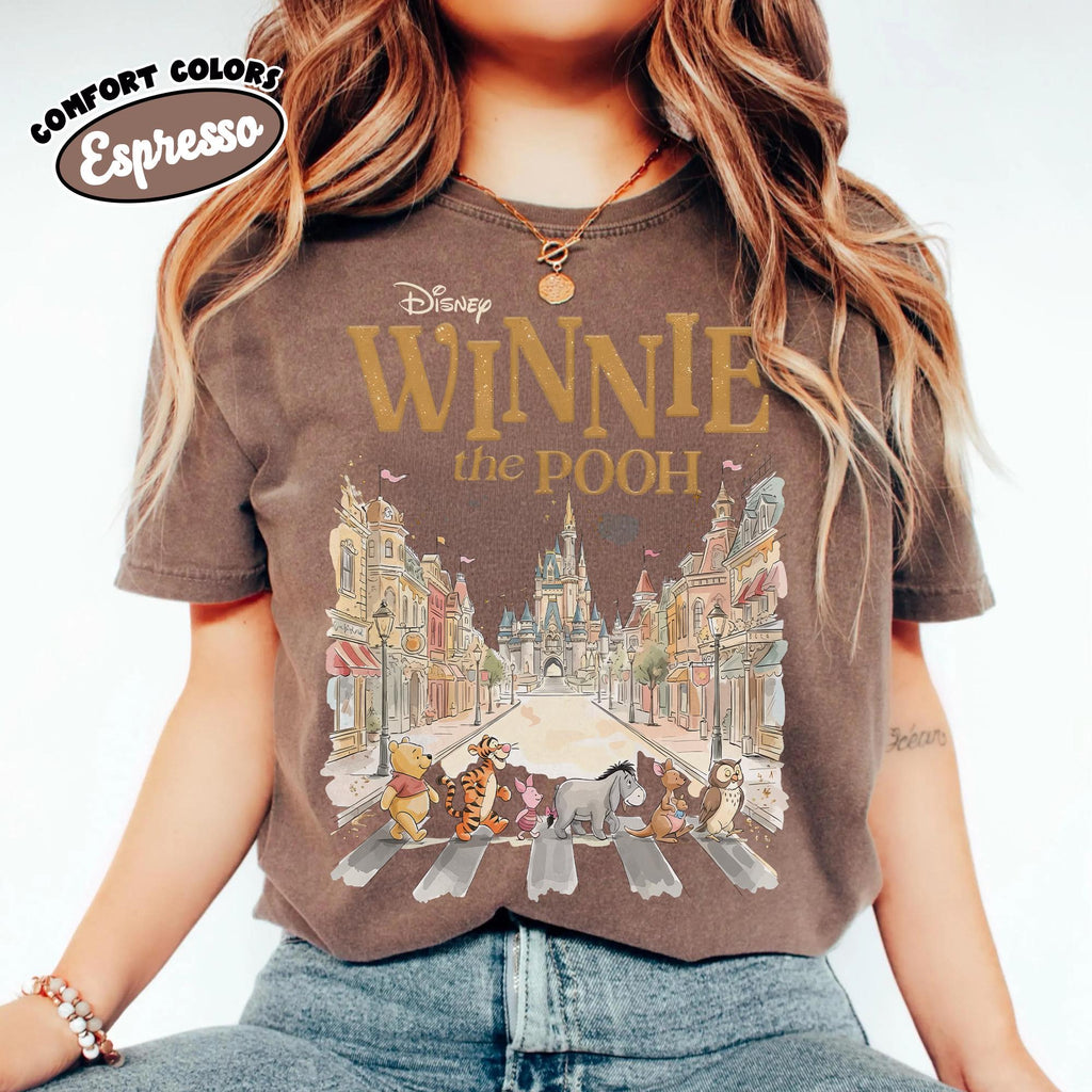 Retro Comfort Colors Winnie The Pooh And Friends Shirt, Castle Street Vacation Tee, Pooh Bear Shirt, Disney Magic Kingdom Family Trip Shirts