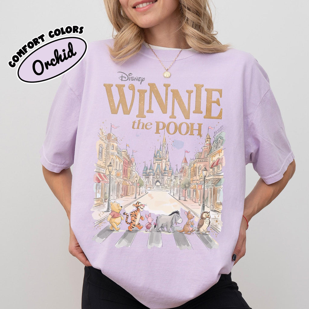 Retro Comfort Colors Winnie The Pooh And Friends Shirt, Castle Street Vacation Tee, Pooh Bear Shirt, Disney Magic Kingdom Family Trip Shirts