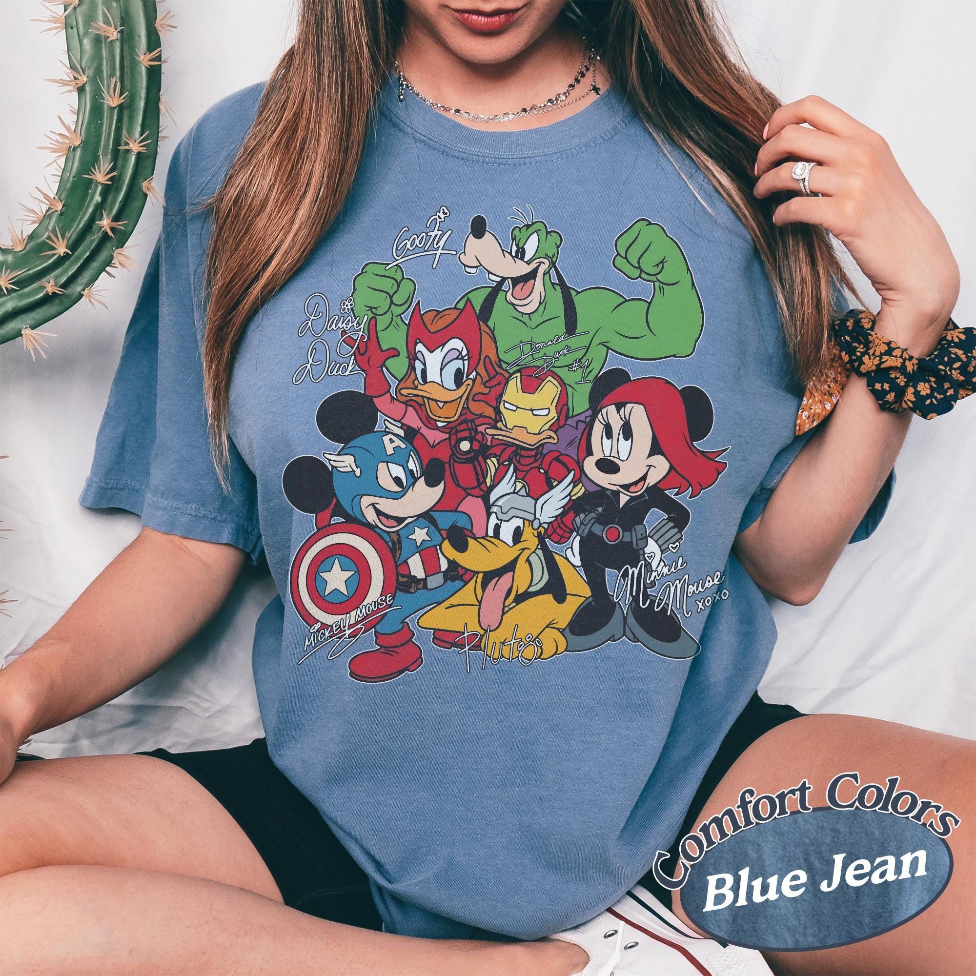 Retro Mickey and Friends Signatures Marvel Comfort Colors Shirt, Disney Marvel Avengers Shirt, Marvel Mickey Friends Tee, Disney 2026 Trip