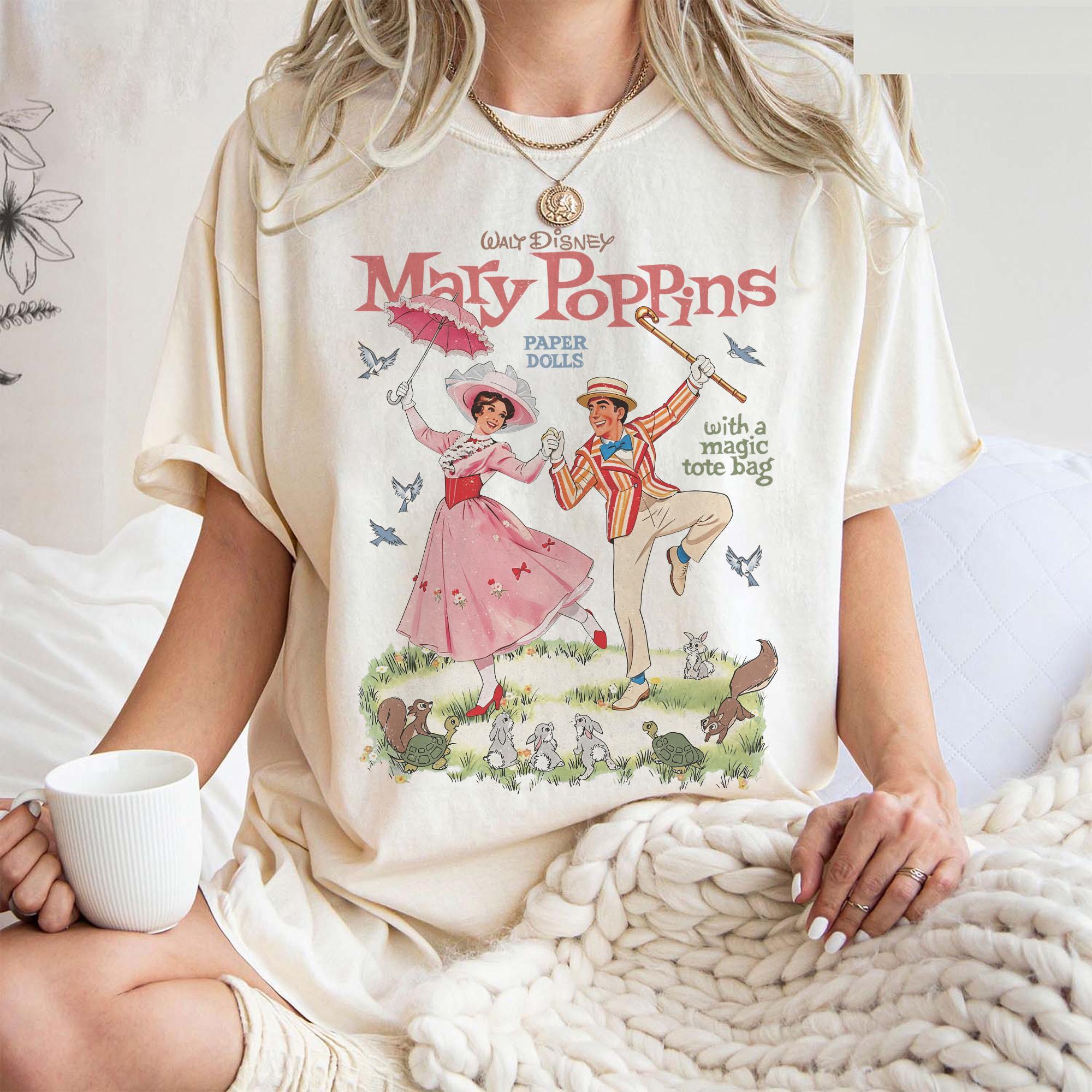 Comfort Colors Watercolor Walt Disney Mary Poppins and Bert Paper Doll With a Magic Tote Bag Shirt, Practically Perfect In Every Way Quotes