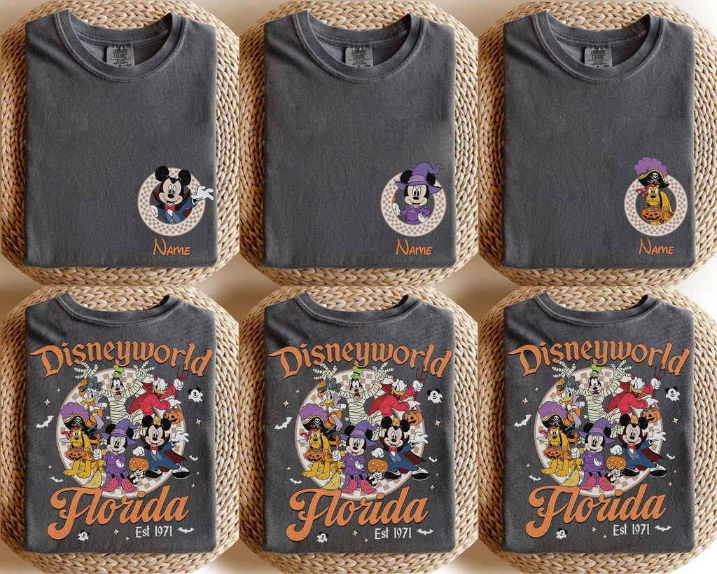 2 Sided Custom Disneyworld Mickey And Friends T-Shirt, Custom Name Disney Family 2026 Shirts, Retro Disneyworld Trip, Disney Family Vacation