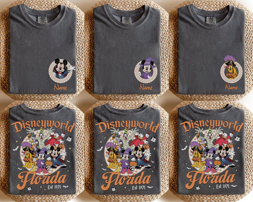 2 Sided Custom Disneyworld Mickey And Friends T-Shirt, Custom Name Disney Family 2026 Shirts, Retro Disneyworld Trip, Disney Family Vacation