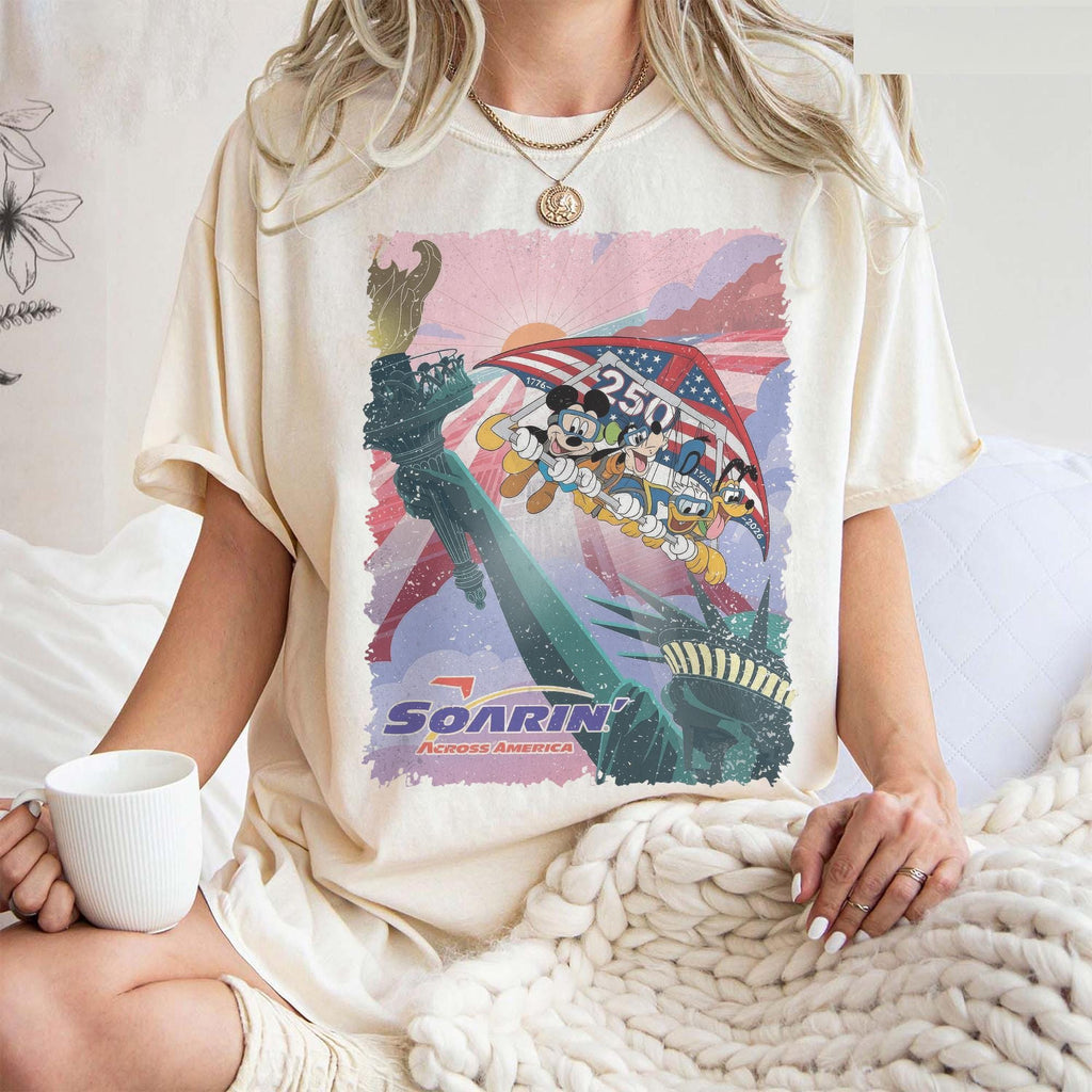 Retro Vintage Soarin' Across America Mickey and Friends Shirt, Disney Ride Epcot Center Shirt Disneyland FamilyTee, Disney 250th Anniversary