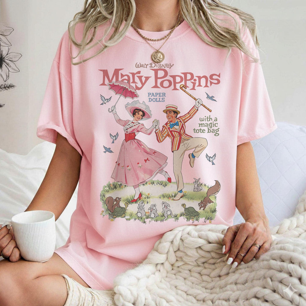 Comfort Colors Watercolor Walt Disney Mary Poppins and Bert Paper Doll With a Magic Tote Bag Shirt, Practically Perfect In Every Way Quotes