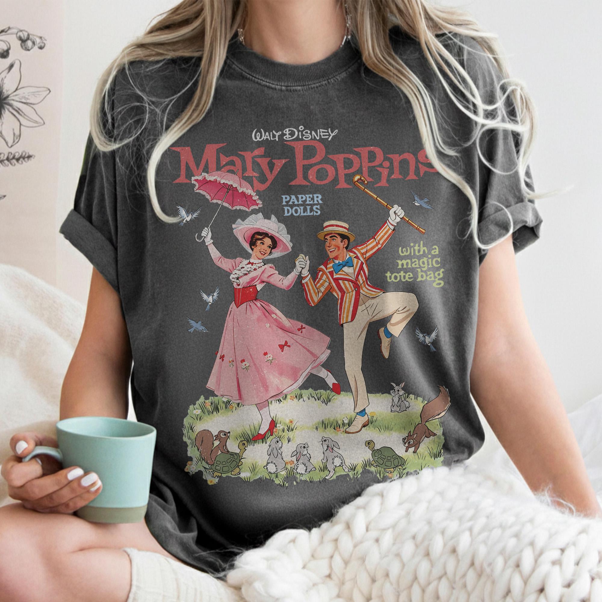 Comfort Colors Watercolor Walt Disney Mary Poppins and Bert Paper Doll With a Magic Tote Bag Shirt, Practically Perfect In Every Way Quotes
