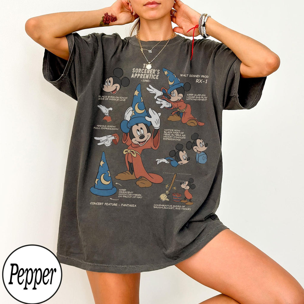Retro Disney The Sorcerers Apprentice Fantasia Mickey Sketch Shirt, Fantasmic Mickey Sorcerer Tee, Disneyland Family Matching Trip Shirts