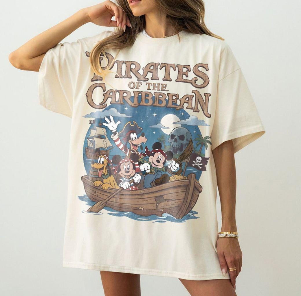 Vintage Mickey And Friends Pirates of the Caribbean Comfort Colors Shirt, Pirates Jack Sparrow Tee, Disney Cruise Pirate Night Shirt