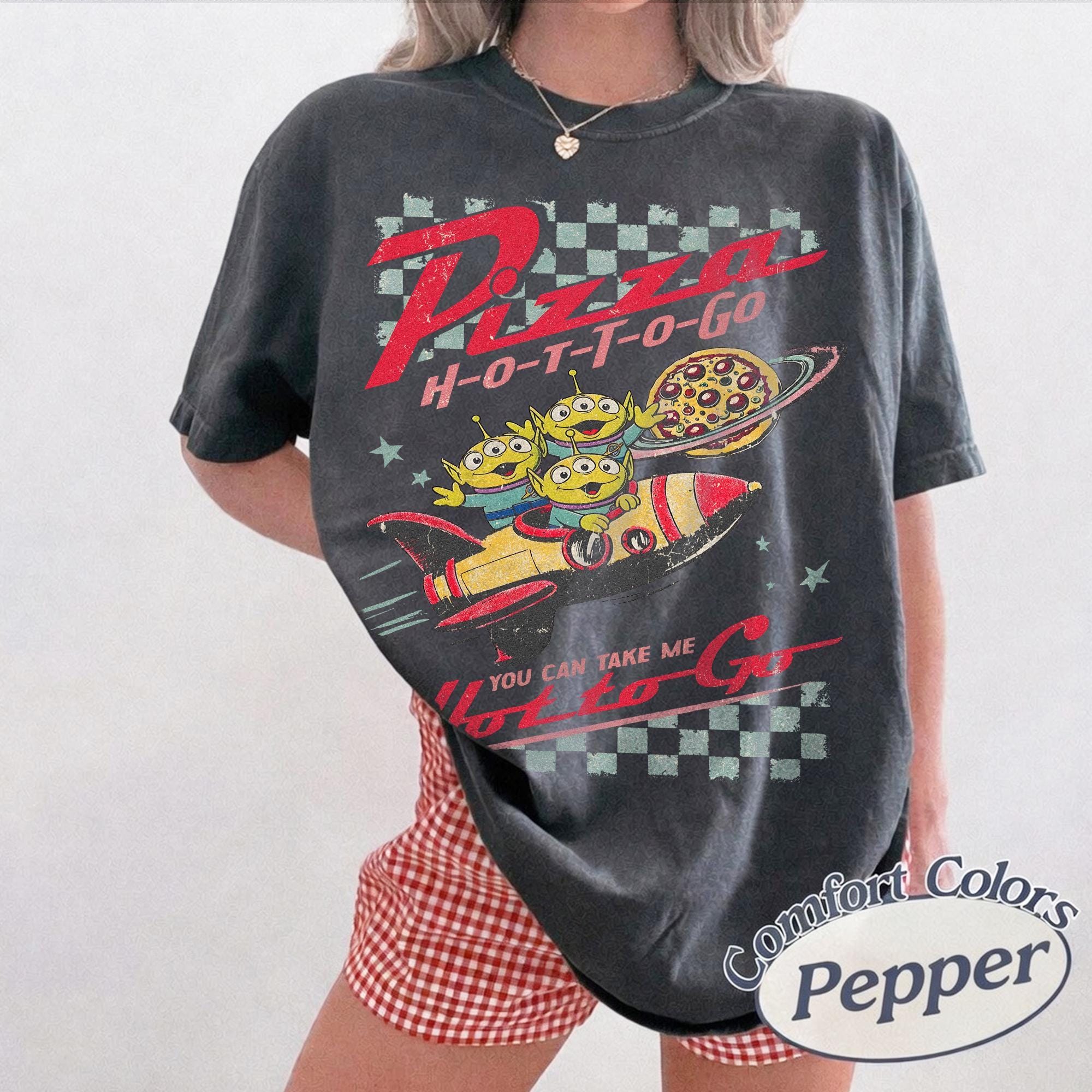 Comfort Colors Retro Pizza Hot To Go Alien Toy Story Shirt, Aliens Toy Story Pizza Planet Shirt, Disney Toy Story Shirts, Disney Family Trip